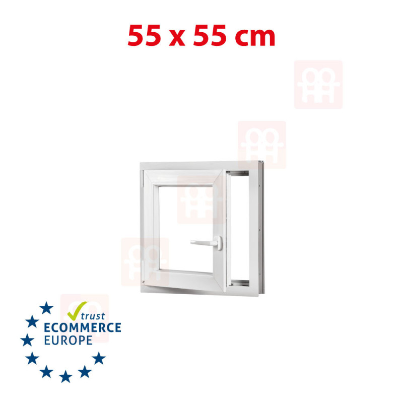 Plastové okno 55x55 cm (550x550 mm) bílé otevíravé i sklopné levé Plastové okno 55x55 cm (550x550 mm) bílé otevíravé i sklopné levé