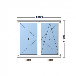 Plastové okno  180x150 cm (1800x1500 mm)  bílé  dvoukřídlé bez sloupku (štulp)  pravé