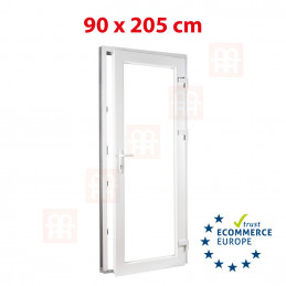 Műanyag ajtó  90x205 cm (900x2050 mm)  fehér  üvegezett  jobbra