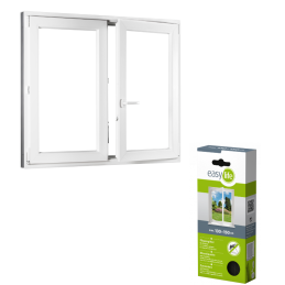 Szett műanyag ablak 130x130, jobbra, nyitható és kihajtható, fehér + rovarháló