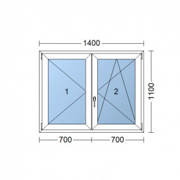 Műanyag ablak  140x110 cm (1400x1100 mm)  fehér  váltószárnyas (tokosztó nélküli)  jobbos