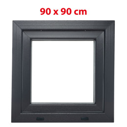 Antracit/fehér bukó műanyag ablak 900 × 900 mm (90 × 90 cm) mellékhelyiségekhez Aplast 60