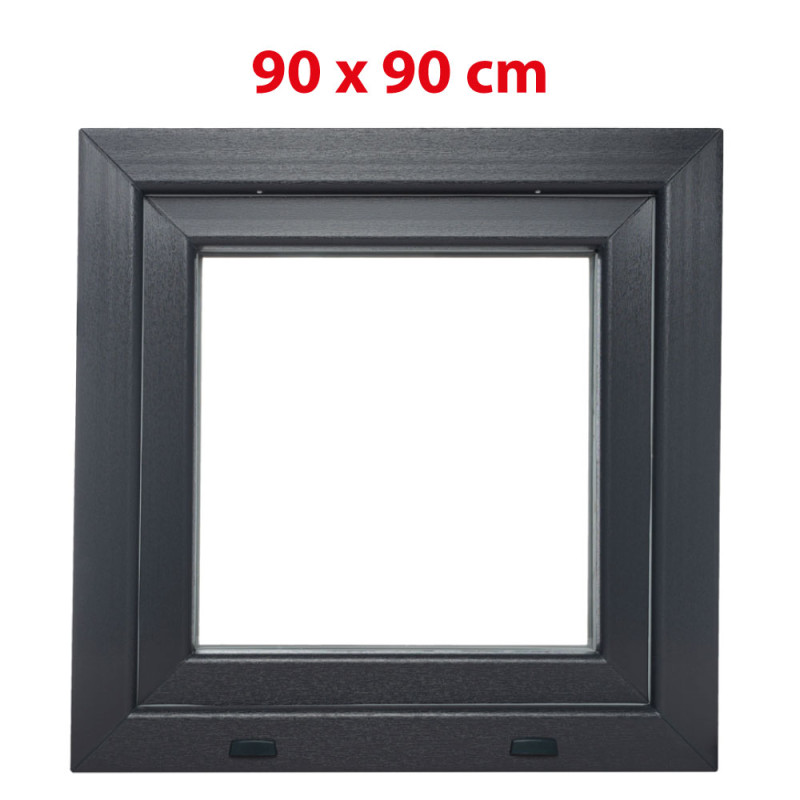 Antracit/fehér bukó műanyag ablak 900 × 900 mm (90 × 90 cm) mellékhelyiségekhez Aplast 60