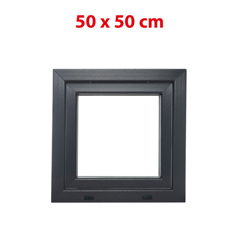 Antracit/fehér bukó műanyag ablak 500 × 500 mm (50 × 50 cm) mellékhelyiségekhez Aplast 60