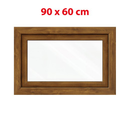 Aranytölgy/fehér bukó műanyag ablak 900 × 600 mm (90 × 60 cm) mellékhelyiségekhez Aplast 60