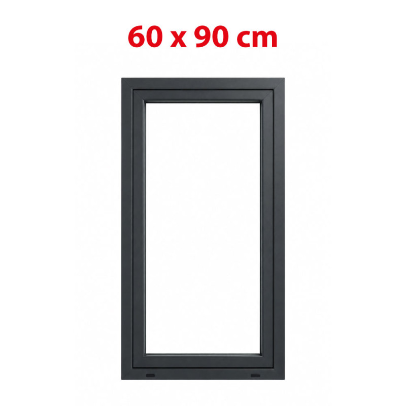Antracit/fehér bukó műanyag ablak 600 × 900 mm (60 × 90 cm) mellékhelyiségekhez Aplast 60