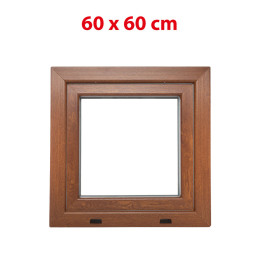 Aranytölgy/fehér bukó műanyag ablak 600 × 600 mm (60 × 60 cm) mellékhelyiségekhez Aplast 60