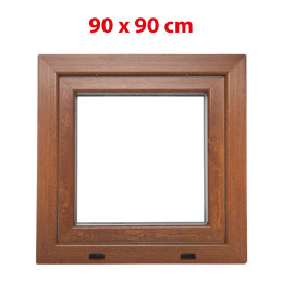 Aranytölgy/fehér bukó műanyag ablak 900 × 900 mm (90 × 90 cm) mellékhelyiségekhez Aplast 60