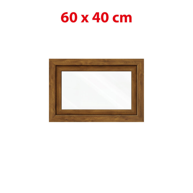 Aranytölgy/fehér bukó műanyag ablak 600 × 400 mm (60 × 40 cm) mellékhelyiségekhez Aplast 60