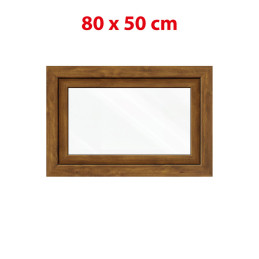 Aranytölgy/fehér bukó műanyag ablak 800 × 500 mm (80 × 50 cm) mellékhelyiségekhez Aplast 60
