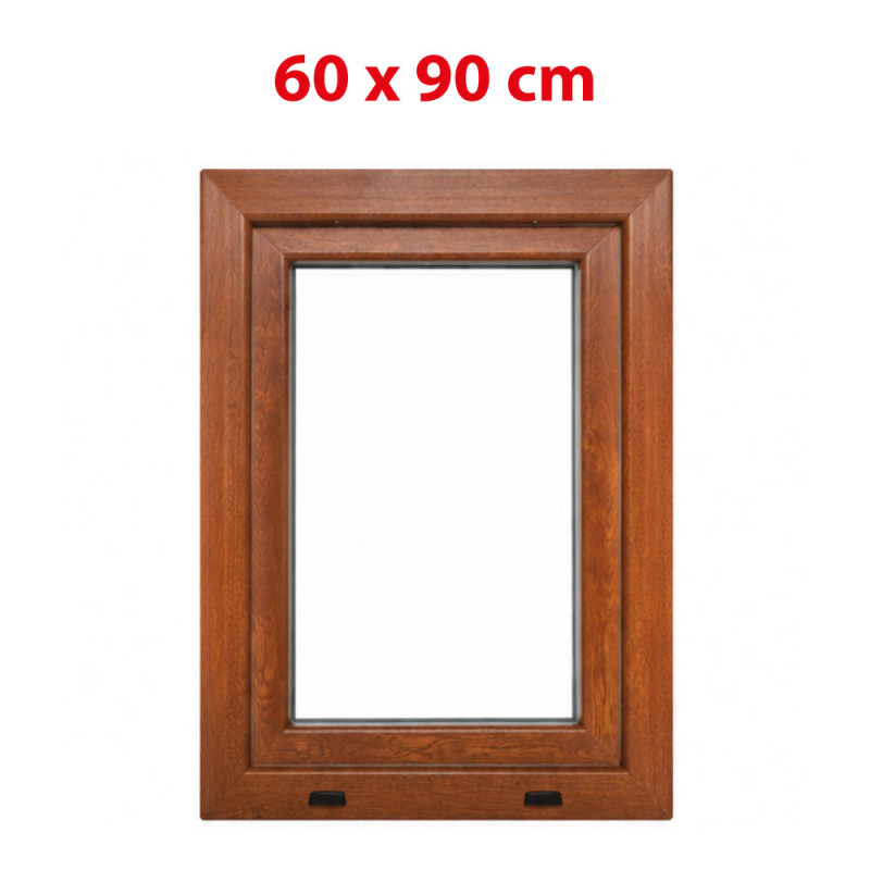 Aranytölgy/fehér bukó műanyag ablak 600 × 900 mm (60 × 90 cm) mellékhelyiségekhez Aplast 60